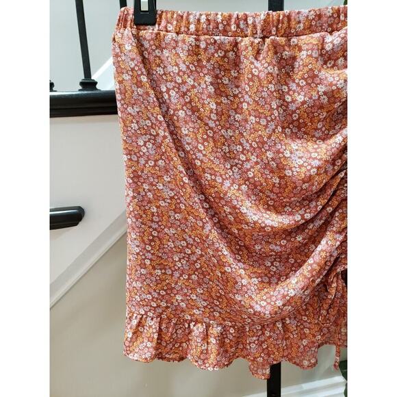 Moa Moa Straight & Pencil Skirt Womens Orange Floral Elastic Waist Ruffle Trim M - Picture 4 of 10